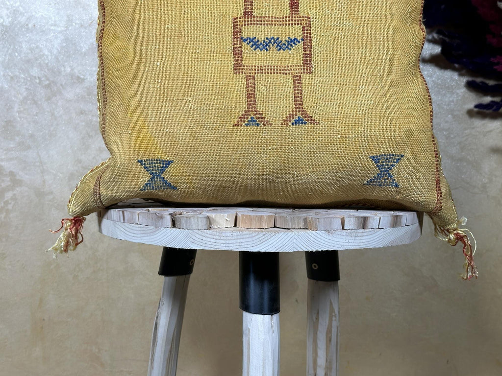 Gold Moroccan Pillow Cover, Handmade Boho Cushion, Textured Silk Pillowcase, Blue Geo Accent Decor for So - product image 2