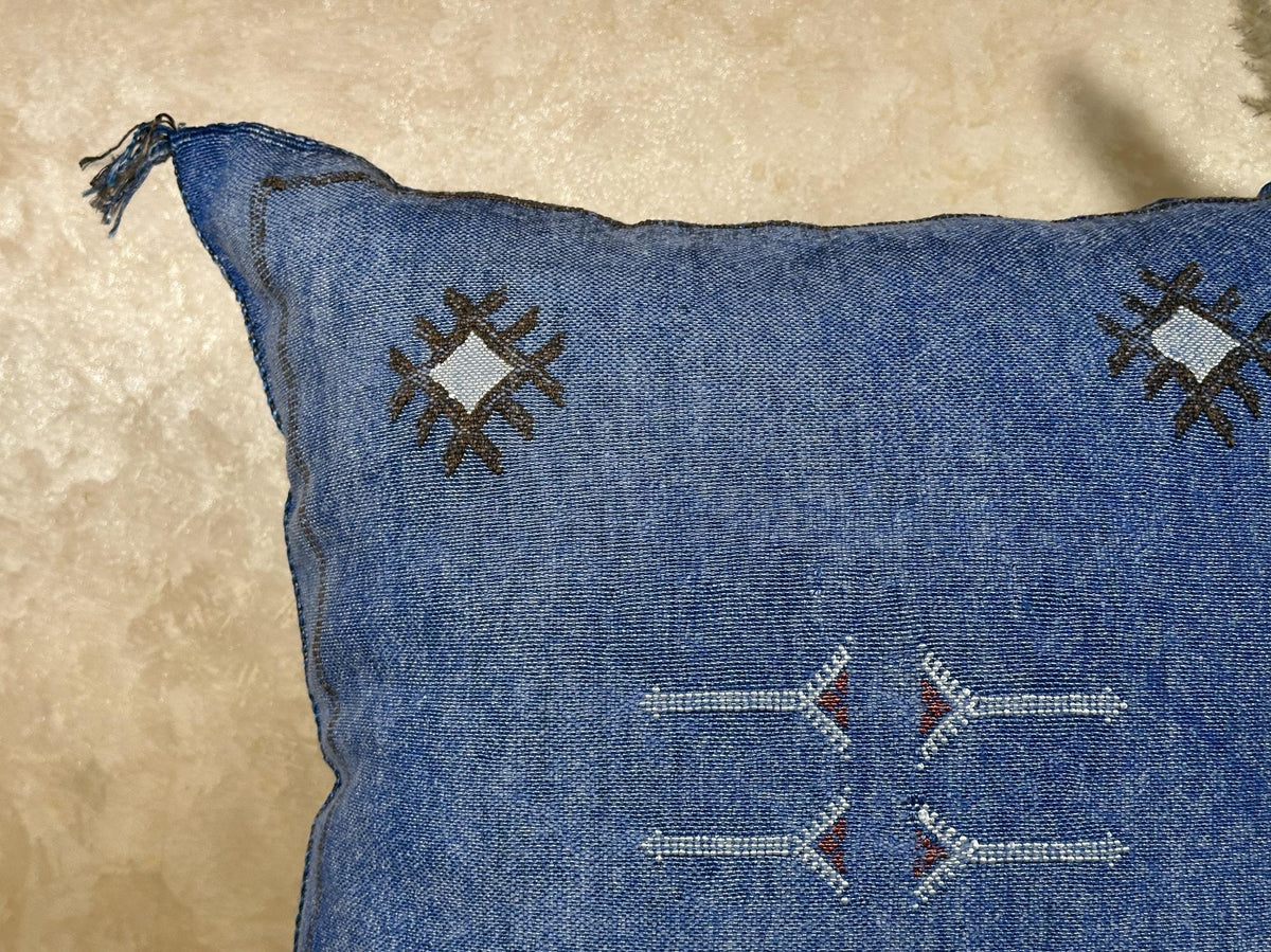 Blue Sabra Pillow Cover, Handmade Moroccan Boho Cushion, Embroidered Silk Pillowcase, Luxury Sofa Bed Dec - product image 8