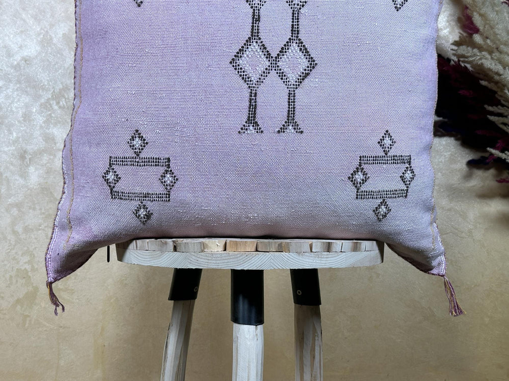 Lavender Sabra Silk Pillow Cover, Handmade Moroccan Boho Cushion, Geometric Embroidered Euro Sham, Luxury - product image 2