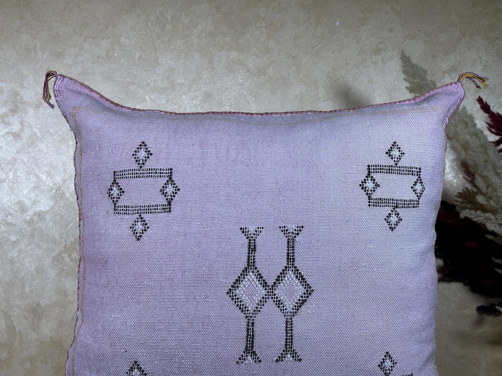Lavender Sabra Silk Pillow Cover, Handmade Moroccan Boho Cushion, Geometric Embroidered Euro Sham, Luxury - product image 3