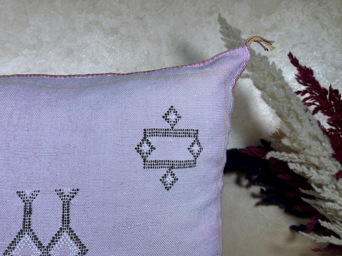 Lavender Sabra Silk Pillow Cover, Handmade Moroccan Boho Cushion, Geometric Embroidered Euro Sham, Luxury - product image 4