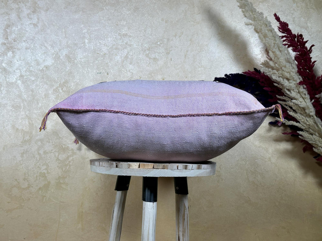 Lavender Sabra Silk Pillow Cover, Handmade Moroccan Boho Cushion, Geometric Embroidered Euro Sham, Luxury - product image 10