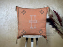 Terracotta Moroccan Cactus Silk Pillow Cover, Handmade Berber Kilim Cushion, Boho Woven Textured Tassel D - product image 1