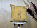 Gold Moroccan Pillow Cover, Handmade Boho Cushion, Textured Silk Pillowcase, Blue Geo Accent Decor for So - product image 1