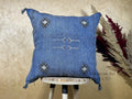 Blue Sabra Pillow Cover, Handmade Moroccan Boho Cushion, Embroidered Silk Pillowcase, Luxury Sofa Bed Dec - product image 1