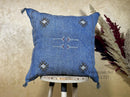 Blue Sabra Pillow Cover, Handmade Moroccan Boho Cushion, Embroidered Silk Pillowcase, Luxury Sofa Bed Dec - product image 1