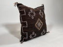 Handmade Moroccan Dark Brown Silk Pillow Cover, Boho Sabra Cactus Silk Cushion with White Gold Embroidery - product image 5