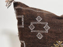 Handmade Moroccan Dark Brown Silk Pillow Cover, Boho Sabra Cactus Silk Cushion with White Gold Embroidery - product image 2