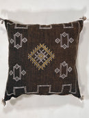 Handmade Moroccan Dark Brown Silk Pillow Cover, Boho Sabra Cactus Silk Cushion with White Gold Embroidery - product image 6