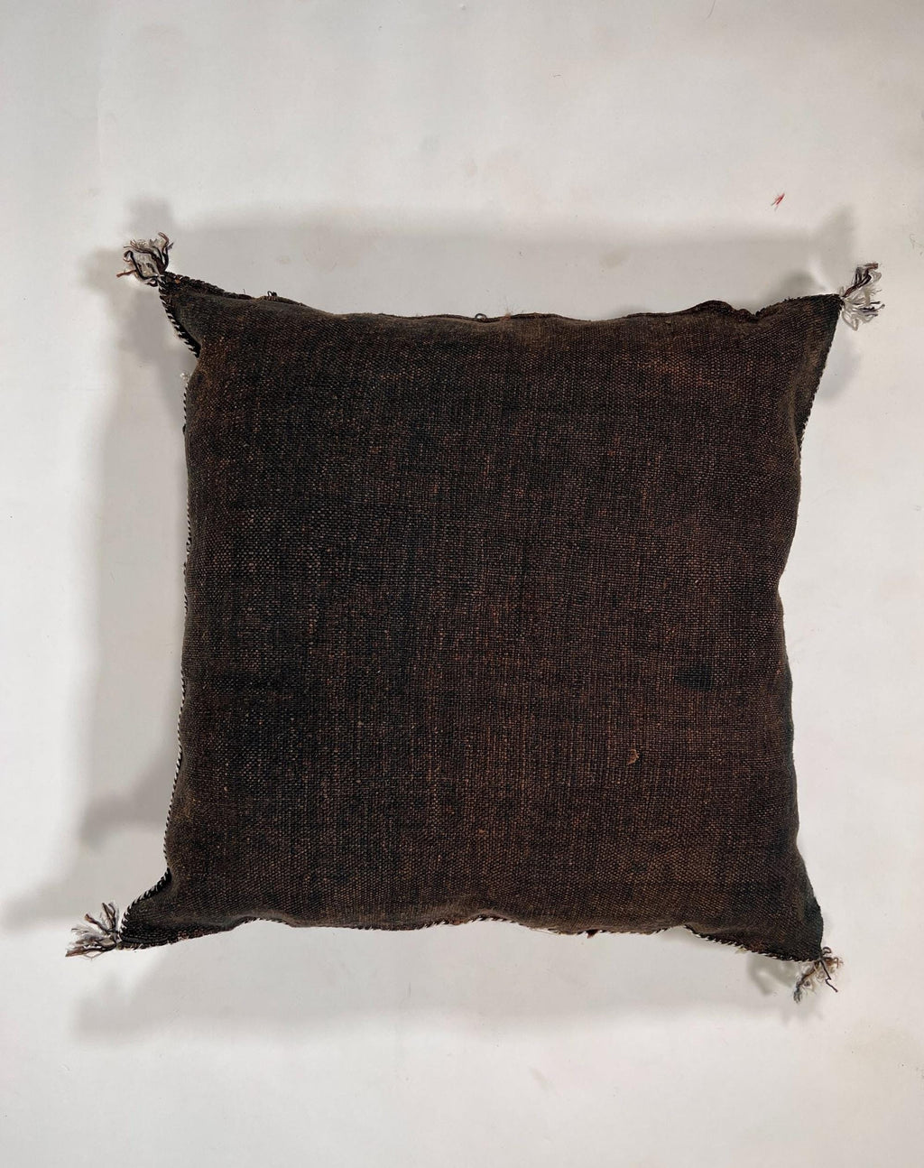 Handmade Moroccan Dark Brown Silk Pillow Cover, Boho Sabra Cactus Silk Cushion with White Gold Embroidery - product image 9