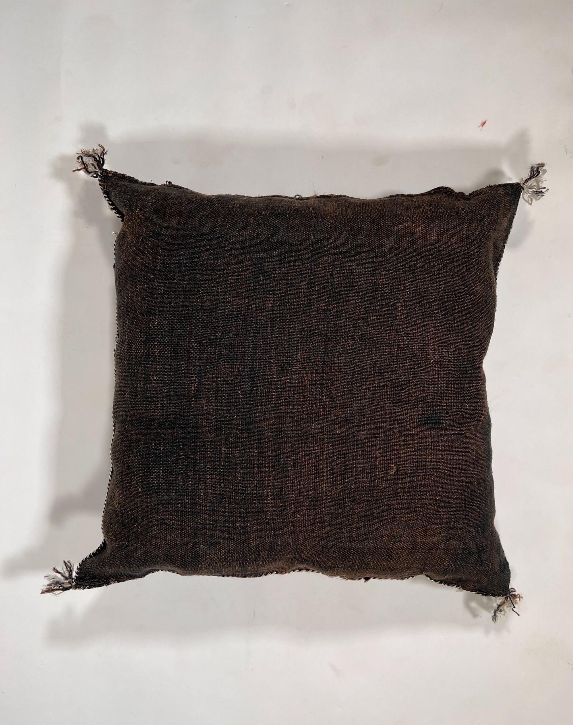 Handmade Moroccan Dark Brown Silk Pillow Cover, Boho Sabra Cactus Silk Cushion with White Gold Embroidery - product image 9