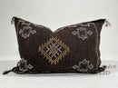 Handmade Moroccan Brown Silk Pillow Cover, Boho Cactus Silk Sabra Berber Lumbar Pillow With White Gold Ge - product image 1