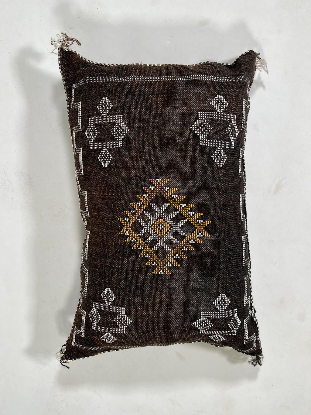Handmade Moroccan Brown Silk Pillow Cover, Boho Cactus Silk Sabra Berber Lumbar Pillow With White Gold Ge - product image 4