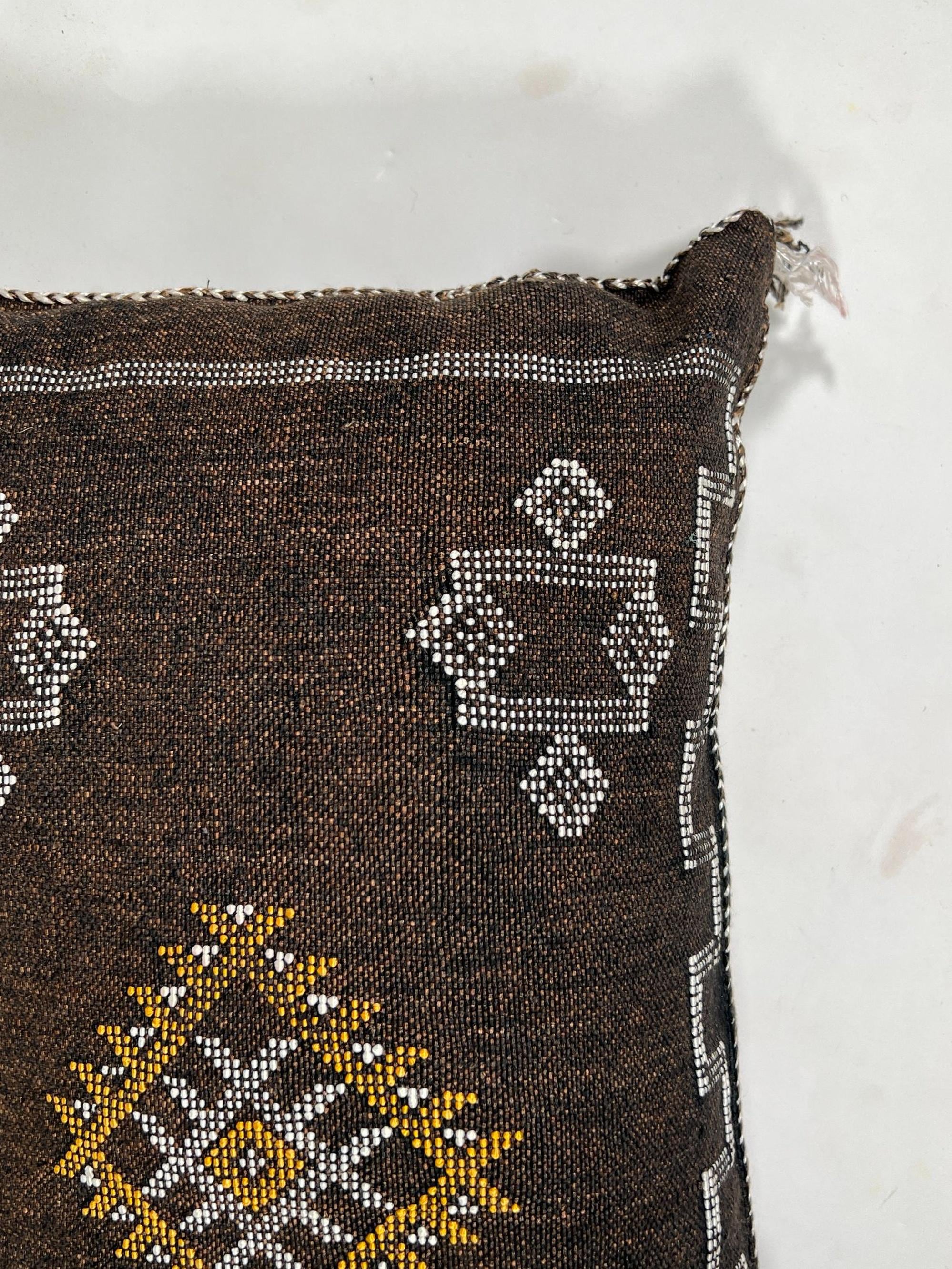 Handmade Moroccan Brown Silk Pillow Cover, Boho Cactus Silk Sabra Berber Lumbar Pillow With White Gold Ge - product image 5