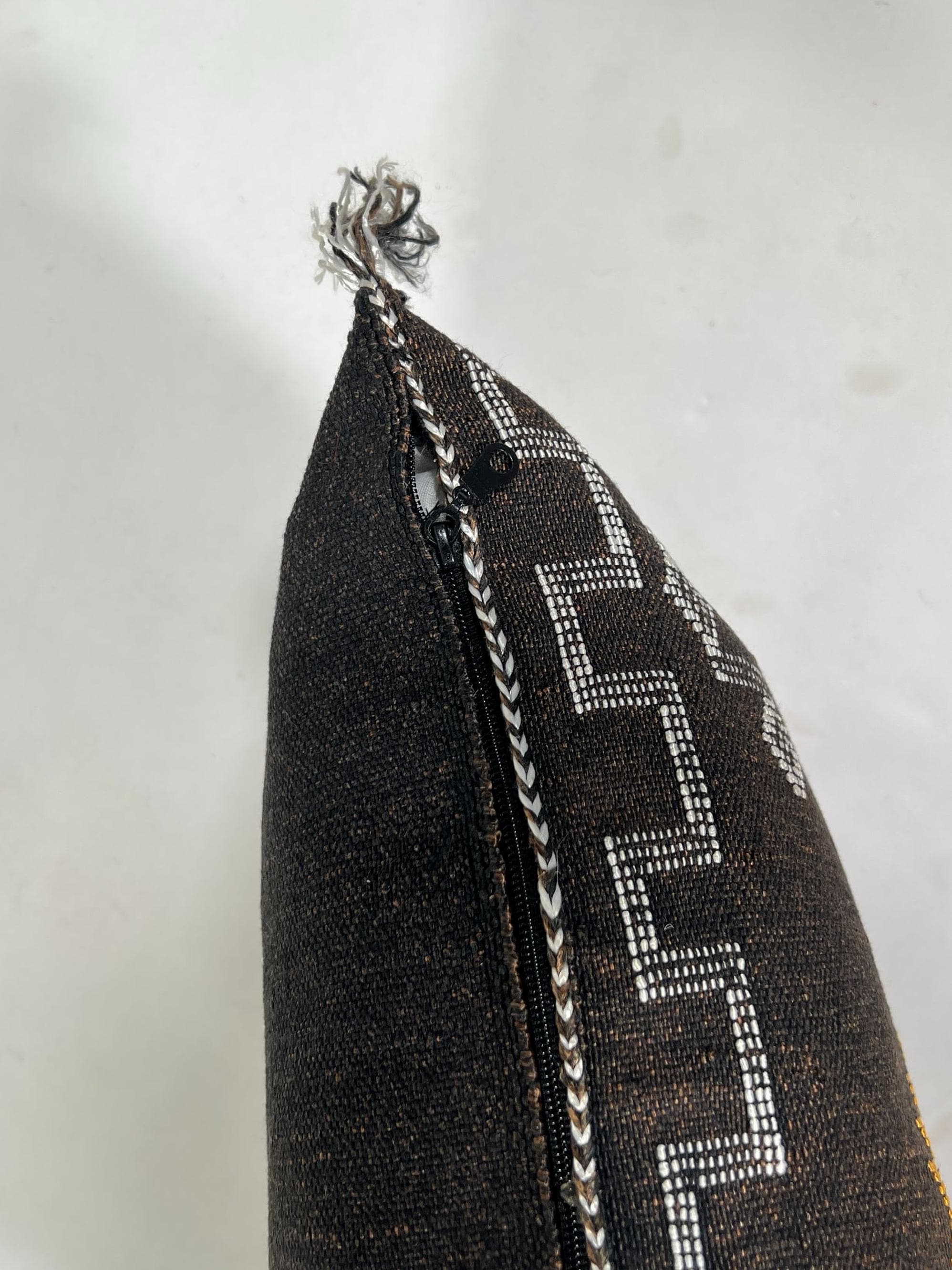 Handmade Moroccan Brown Silk Pillow Cover, Boho Cactus Silk Sabra Berber Lumbar Pillow With White Gold Ge - product image 8