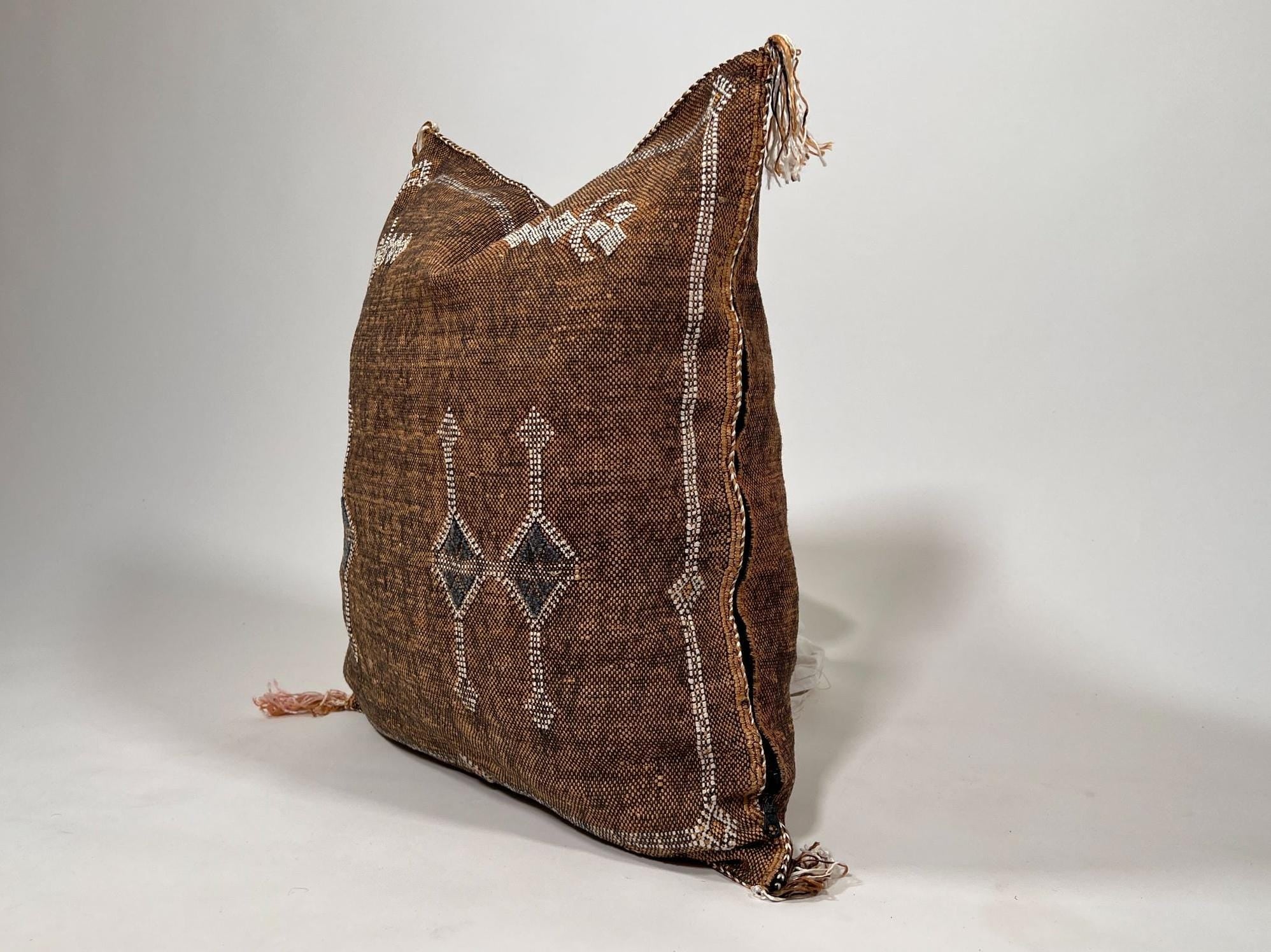 Luxury Brown Moroccan Silk Pillow Cover, Handmade Boho Cactus Silk Cushion, Tribal Diamond Decor, Custom - product image 4