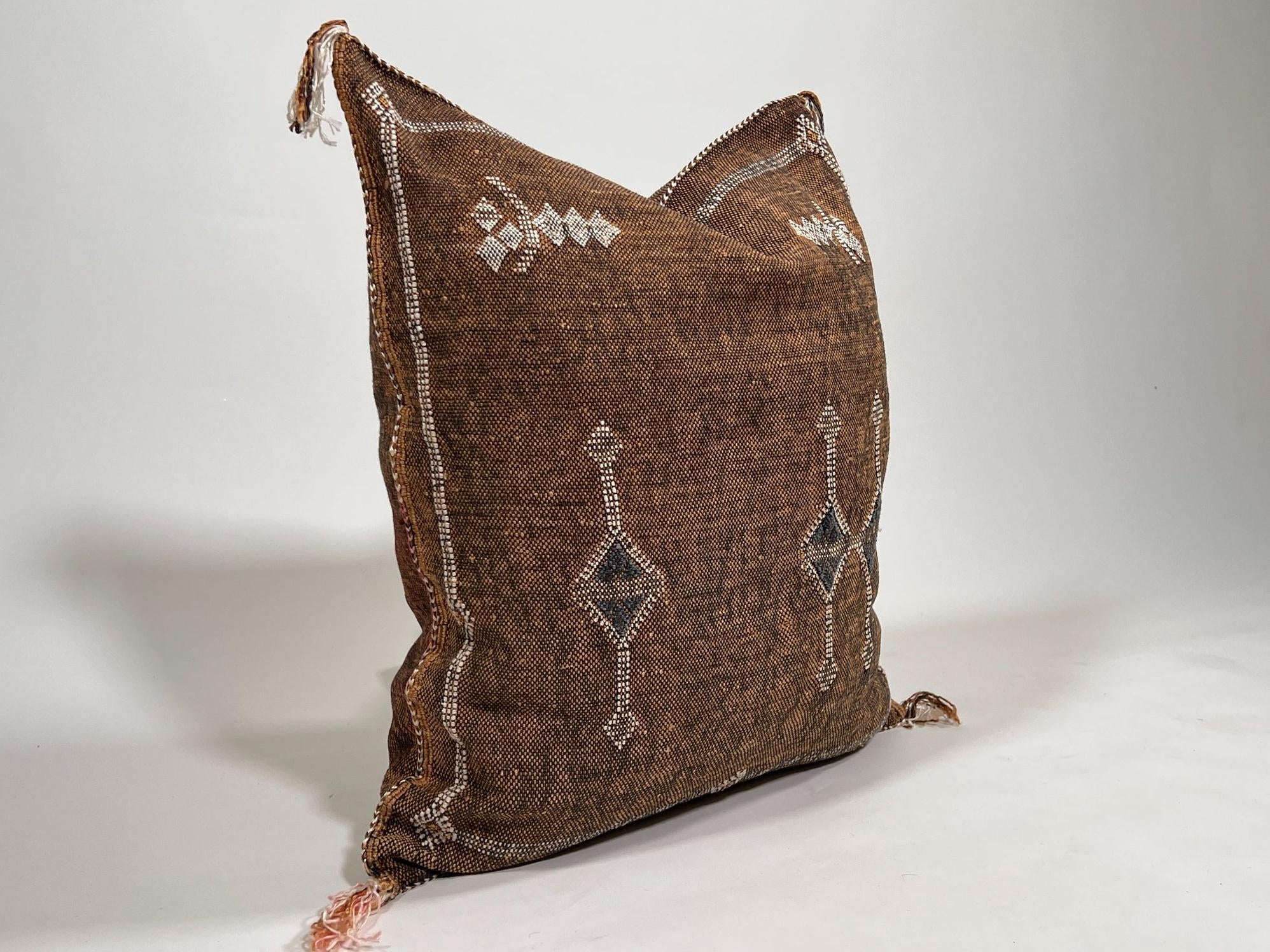 Luxury Brown Moroccan Silk Pillow Cover, Handmade Boho Cactus Silk Cushion, Tribal Diamond Decor, Custom - product image 3