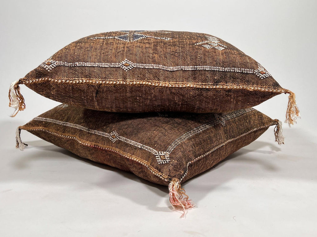 Luxury Brown Moroccan Silk Pillow Cover, Handmade Boho Cactus Silk Cushion, Tribal Diamond Decor, Custom - product image 5