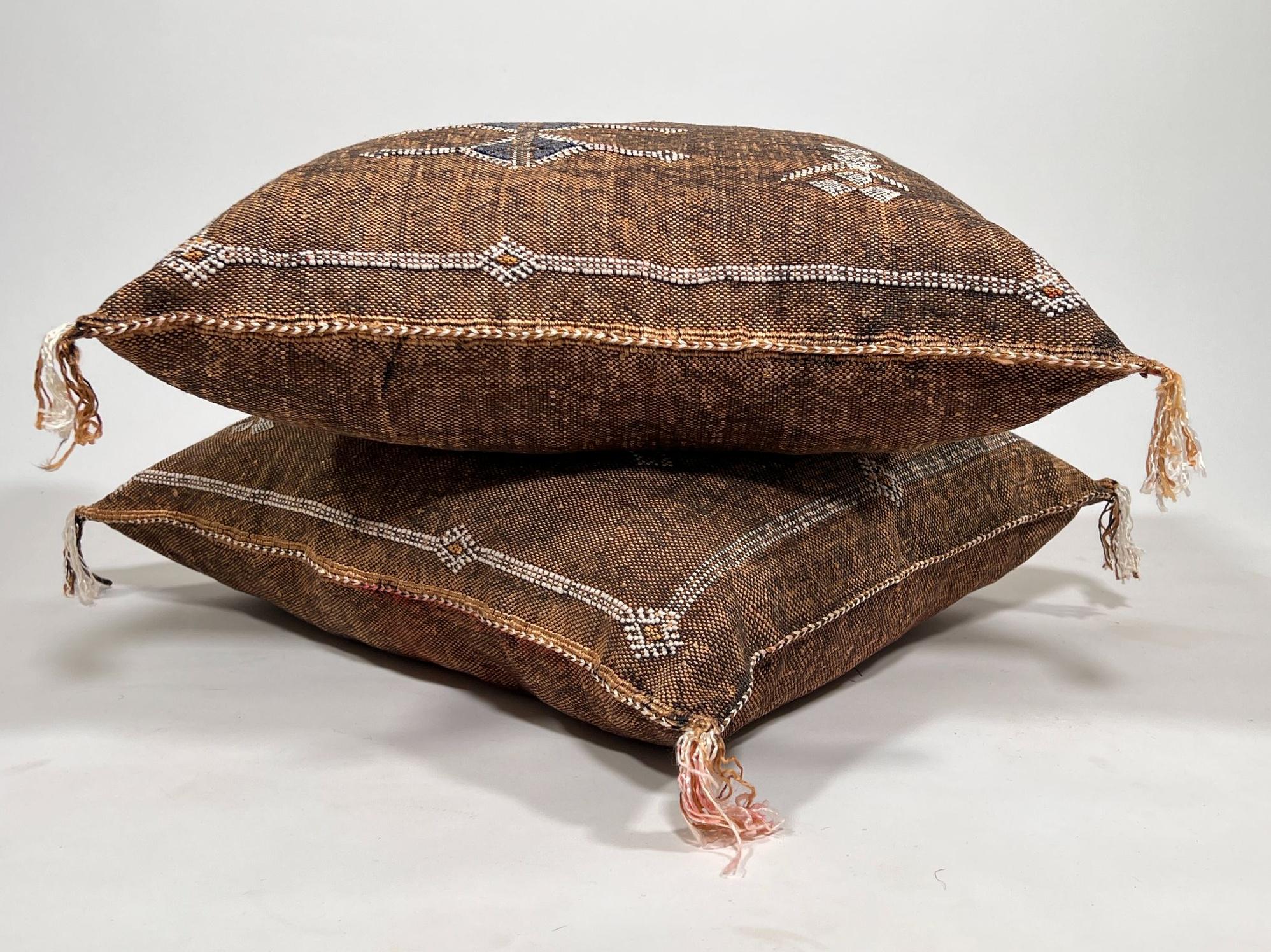 Luxury Brown Moroccan Silk Pillow Cover, Handmade Boho Cactus Silk Cushion, Tribal Diamond Decor, Custom - product image 5
