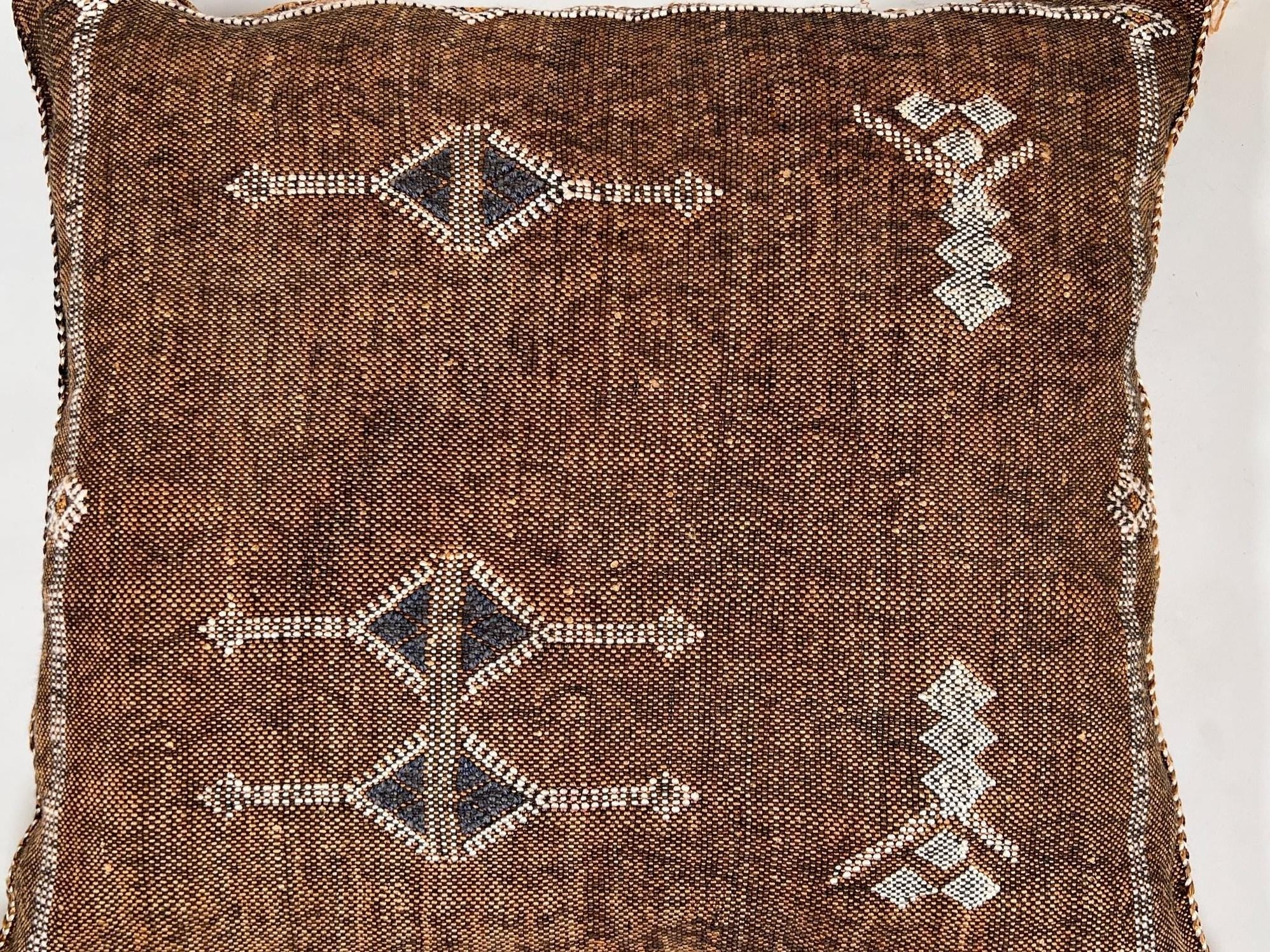 Luxury Brown Moroccan Silk Pillow Cover, Handmade Boho Cactus Silk Cushion, Tribal Diamond Decor, Custom - product image 7
