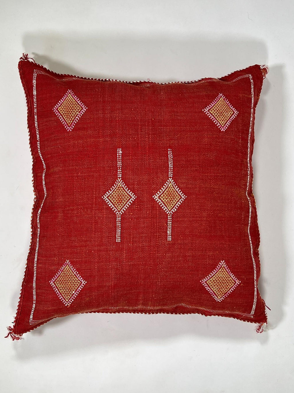 Red Moroccan Silk Pillow Cover, Handmade Cactus Silk Sabra Cushion, Boho Kilim Diamond Embroidery, Artisa - product image 6