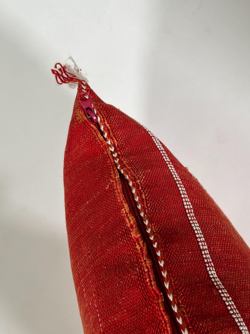 Red Moroccan Silk Pillow Cover, Handmade Cactus Silk Sabra Cushion, Boho Kilim Diamond Embroidery, Artisa - product image 9