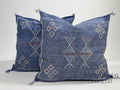 Handmade Moroccan Navy Blue Silk Pillow Cover, Boho Cactus Silk Sabra Cushion, Tribal Diamond Embroidery - product image 1