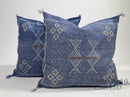 Handmade Moroccan Navy Blue Silk Pillow Cover, Boho Cactus Silk Sabra Cushion, Tribal Diamond Embroidery - product image 1