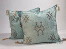 Light Blue Moroccan Silk Pillow Cover, Handmade Cactus Silk Sabra Cushion, Amazigh Berber Boho Throw Pill - product image 1