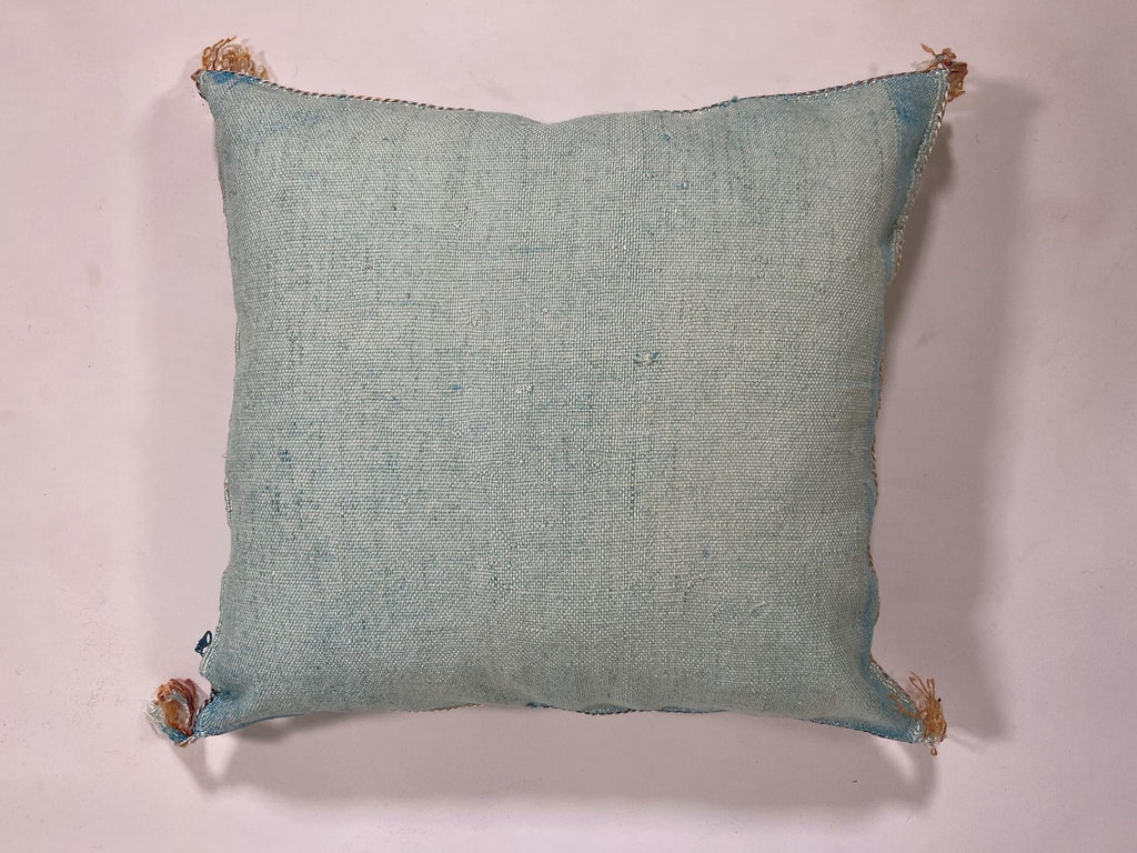 Light Blue Moroccan Silk Pillow Cover, Handmade Cactus Silk Sabra Cushion, Amazigh Berber Boho Throw Pill - product image 8