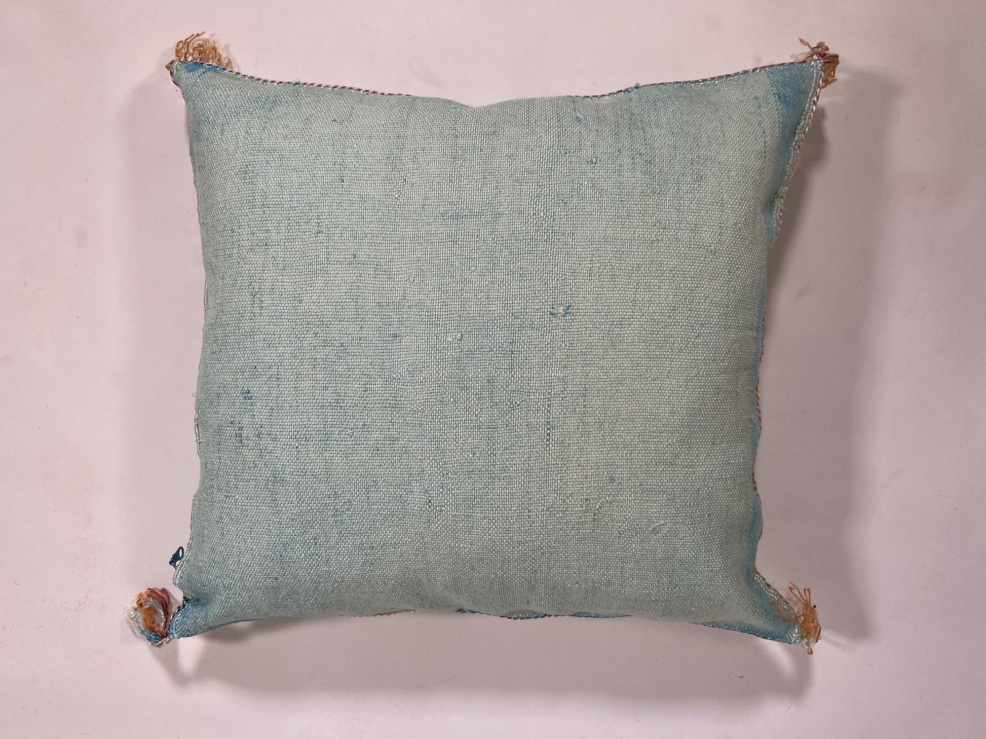 Light Blue Moroccan Silk Pillow Cover, Handmade Cactus Silk Sabra Cushion, Amazigh Berber Boho Throw Pill - product image 8