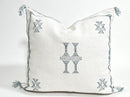 Handmade Moroccan Silk Pillow Cover, Cream Boho Cactus Silk Sabra Pillowcase with Teal Tribal Embroidery - product image 2