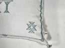 Handmade Moroccan Silk Pillow Cover, Cream Boho Cactus Silk Sabra Pillowcase with Teal Tribal Embroidery - product image 4