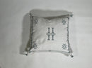 Handmade Moroccan Silk Pillow Cover, Cream Boho Cactus Silk Sabra Pillowcase with Teal Tribal Embroidery - product image 6