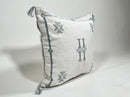 Handmade Moroccan Silk Pillow Cover, Cream Boho Cactus Silk Sabra Pillowcase with Teal Tribal Embroidery - product image 9