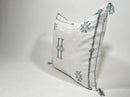 Handmade Moroccan Silk Pillow Cover, Cream Boho Cactus Silk Sabra Pillowcase with Teal Tribal Embroidery - product image 10