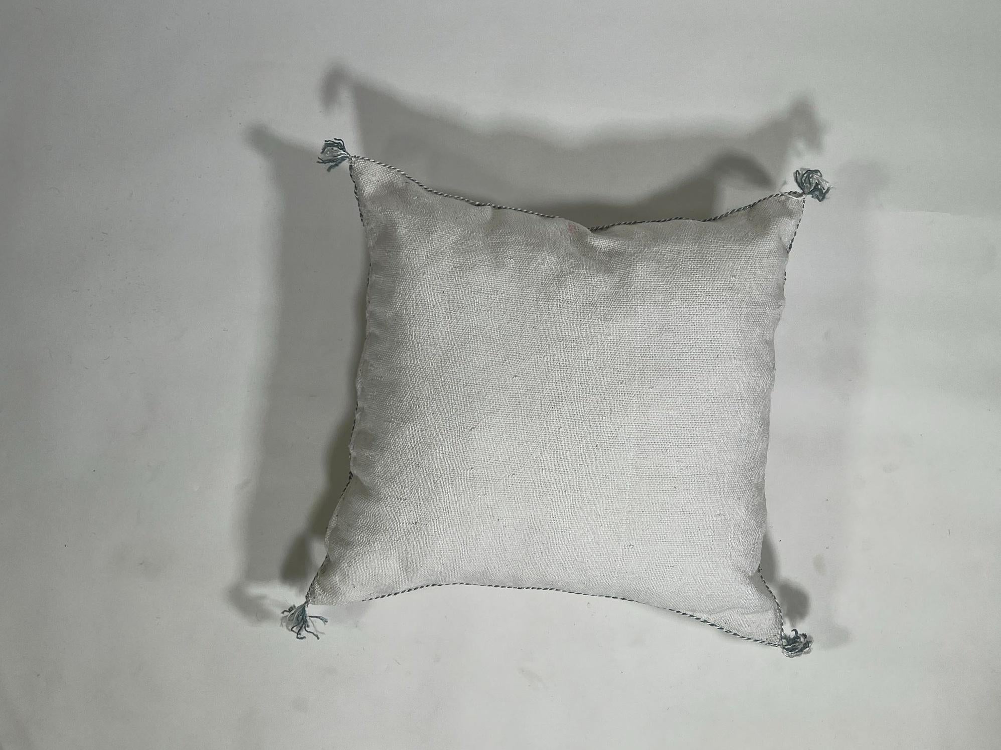 Handmade Moroccan Silk Pillow Cover, Cream Boho Cactus Silk Sabra Pillowcase with Teal Tribal Embroidery - product image 7