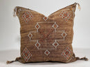 Handmade Moroccan silk pillow cover, brown boho cactus silk sabra cushion with white rust diamond embroid - product image 2
