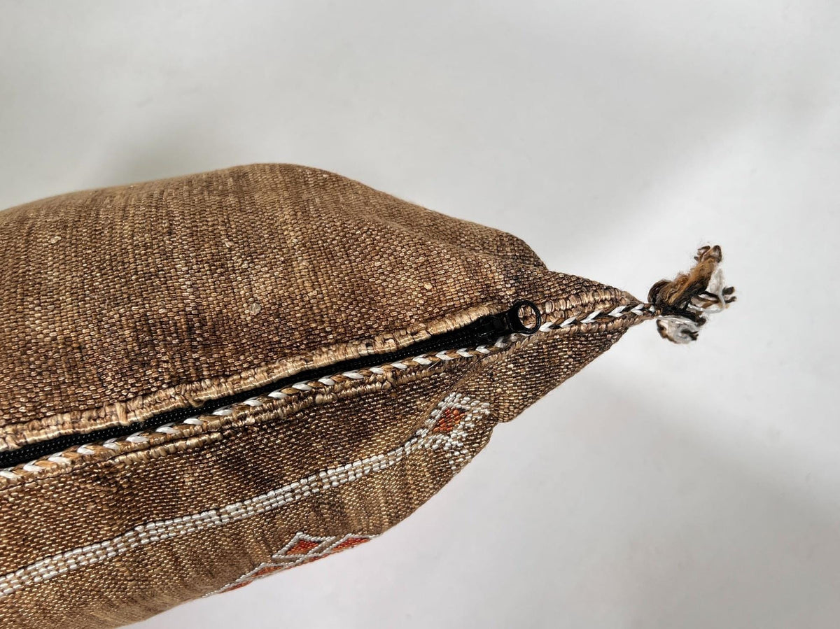 Handmade Moroccan silk pillow cover, brown boho cactus silk sabra cushion with white rust diamond embroid - product image 8