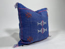 Handmade Blue Moroccan Silk Pillow Cover, Pink White Tribal Embroidery, Boho Cactus Sabra Silk Cushion, C - product image 3