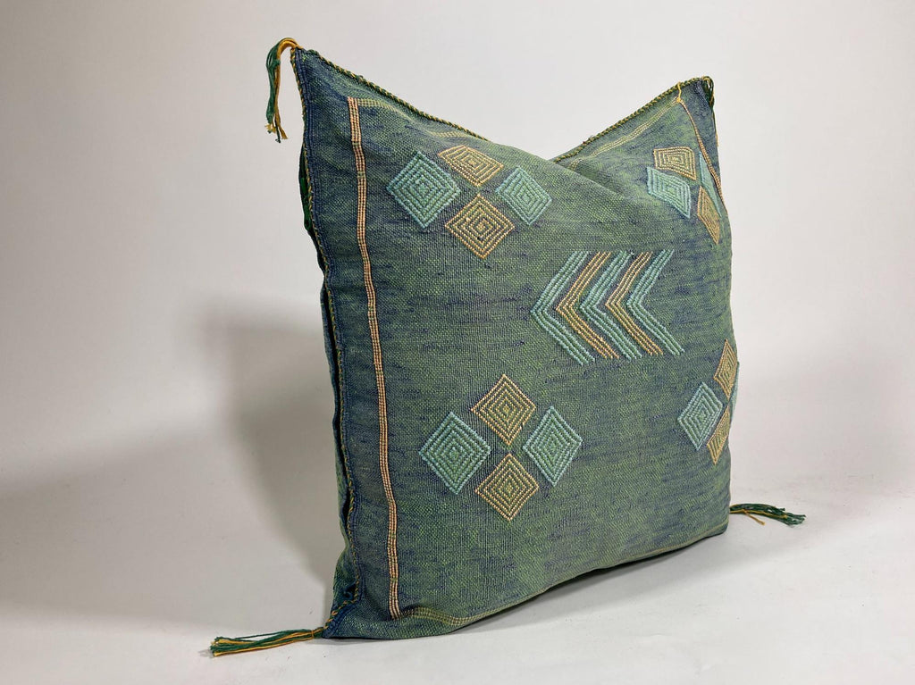 Moroccan Silk Pillow Cover, Handmade Green Boho Cactus Silk Cushion with Gold Diamond Embroidery, Custom - product image 3