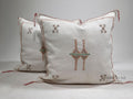 Moroccan Silk Pillow Cover, Ivory Cream Beige Embroidered Pillowcase, Neutral Boho Tribal Geometric Cushi - product image 1