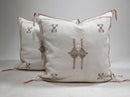 Moroccan Silk Pillow Cover, Ivory Cream Beige Embroidered Pillowcase, Neutral Boho Tribal Geometric Cushi - product image 1
