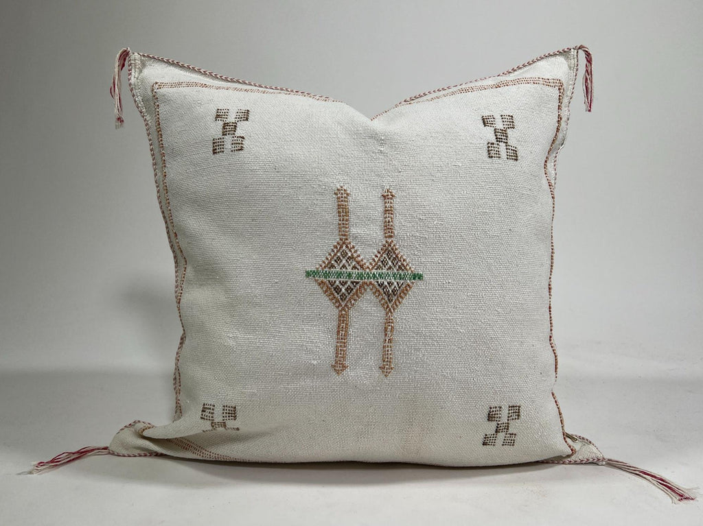 Moroccan Silk Pillow Cover, Ivory Cream Beige Embroidered Pillowcase, Neutral Boho Tribal Geometric Cushi - product image 2