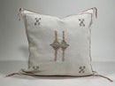 Moroccan Silk Pillow Cover, Ivory Cream Beige Embroidered Pillowcase, Neutral Boho Tribal Geometric Cushi - product image 2