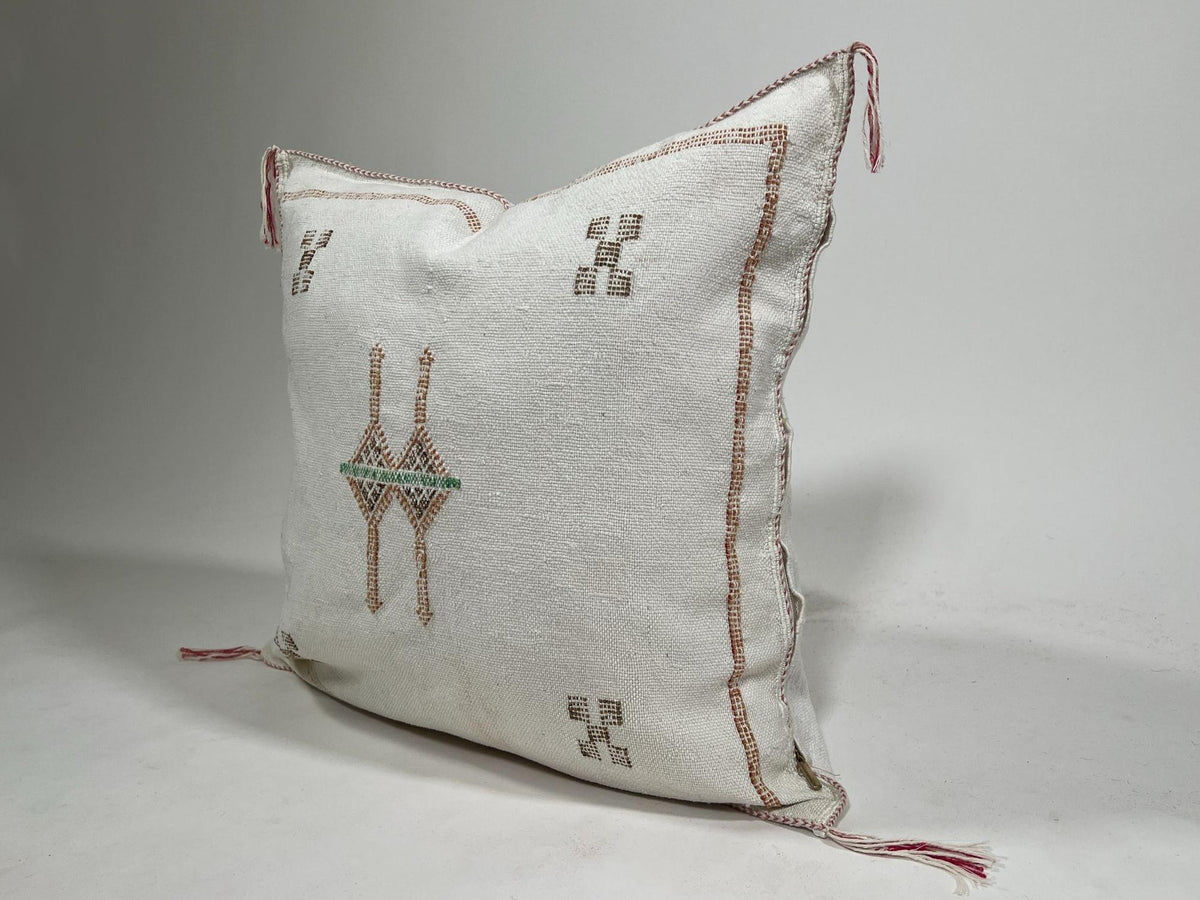 Moroccan Silk Pillow Cover, Ivory Cream Beige Embroidered Pillowcase, Neutral Boho Tribal Geometric Cushi - product image 4
