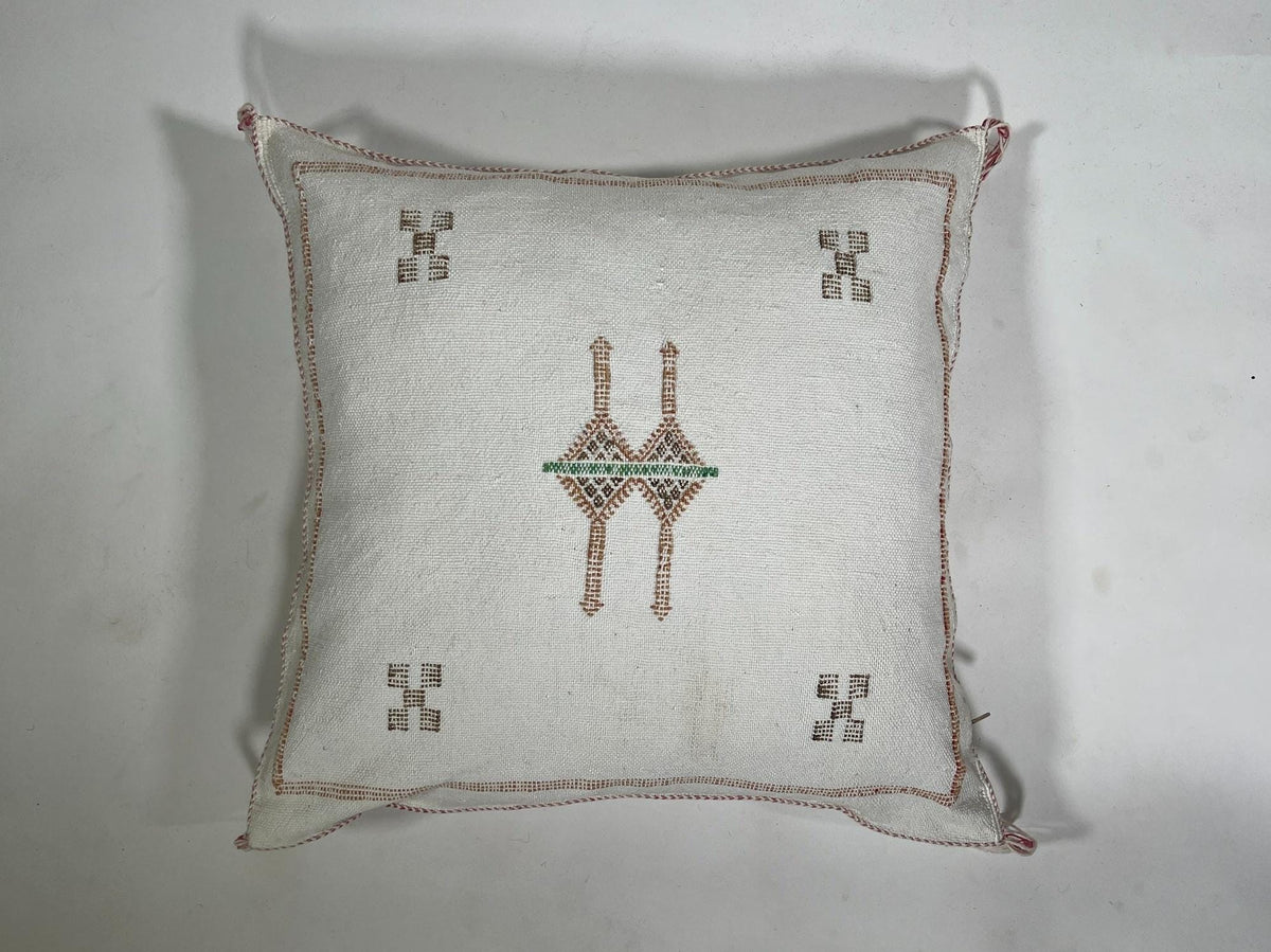 Moroccan Silk Pillow Cover, Ivory Cream Beige Embroidered Pillowcase, Neutral Boho Tribal Geometric Cushi - product image 5