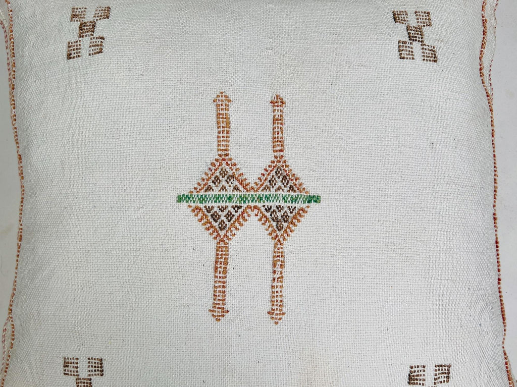 Moroccan Silk Pillow Cover, Ivory Cream Beige Embroidered Pillowcase, Neutral Boho Tribal Geometric Cushi - product image 7