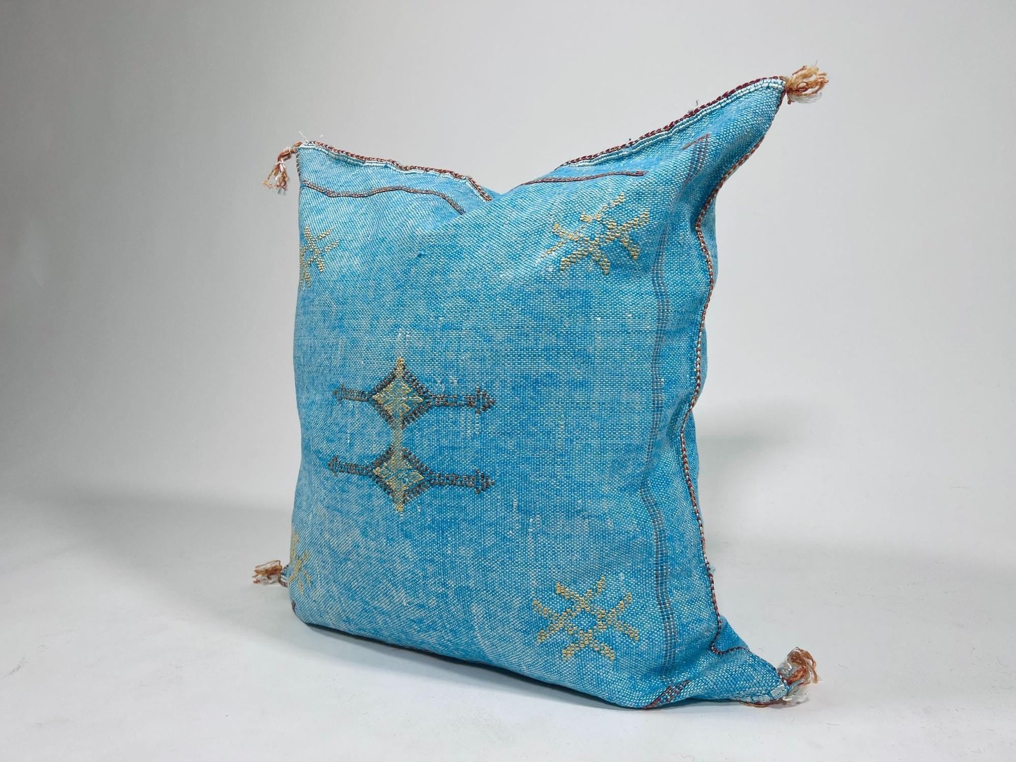 Handmade Moroccan Silk Pillow Cover, Cream Beige Embroidery, Taupe Gold Tribal Geometric Pillowcase, Boho - product image 6