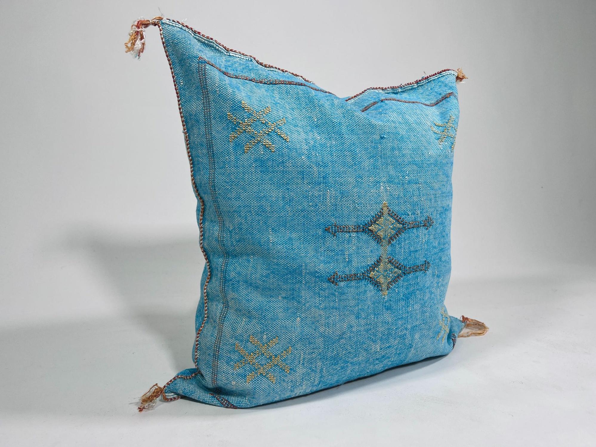 Handmade Moroccan Silk Pillow Cover, Cream Beige Embroidery, Taupe Gold Tribal Geometric Pillowcase, Boho - product image 5